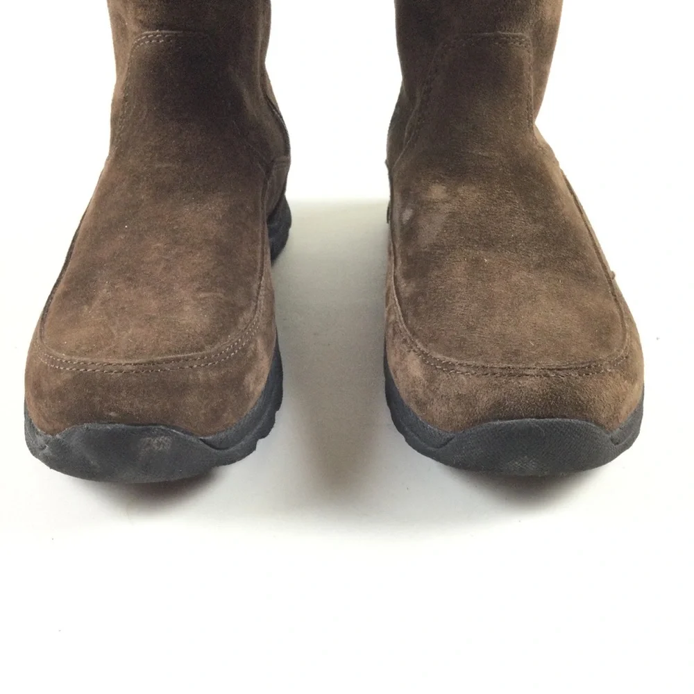 L.L. BEAN Boots Women’s Brown Suede Faux Fur Trim Mid Calf Side Zip Sz 8